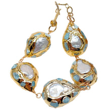 Load image into Gallery viewer, Natural  White Coin Freshwater Pearl Blue larimar Chips Pave