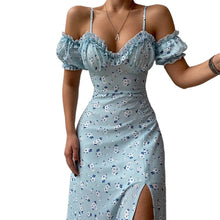 Load image into Gallery viewer, Floral dress slash neck long sleeve ruffle