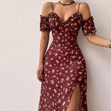 Load image into Gallery viewer, Floral dress slash neck long sleeve ruffle