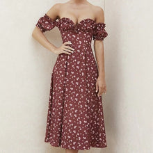 Load image into Gallery viewer, Floral dress slash neck long sleeve ruffle