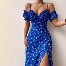 Load image into Gallery viewer, Floral dress slash neck long sleeve ruffle