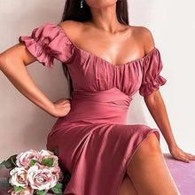 Load image into Gallery viewer, Floral dress slash neck long sleeve ruffle