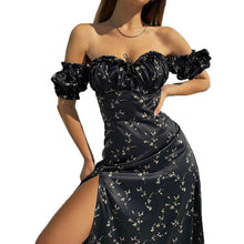 Load image into Gallery viewer, Floral dress slash neck long sleeve ruffle