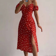 Load image into Gallery viewer, Floral dress slash neck long sleeve ruffle