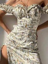 Load image into Gallery viewer, Floral dress slash neck long sleeve ruffle