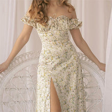 Load image into Gallery viewer, Floral dress slash neck long sleeve ruffle