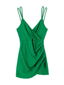 Fashion Women Sexy Backless Sleeveless Green Linen Dress