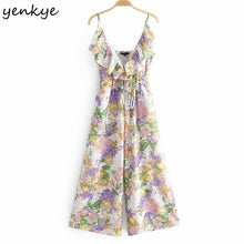 Load image into Gallery viewer, Floral Print Sexy Sling Jumpsuit Women Ruffle V Neck Sleeveless - Sophornlilly