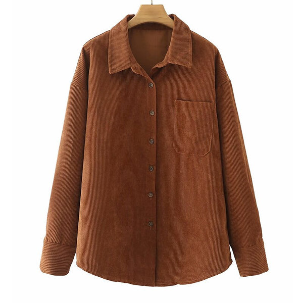 New Fashion Women Vintage Brown Corduroy Shirt Jacket