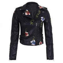 Load image into Gallery viewer, Spring Autumn Floral Print Embroidery Faux Leather Jacket