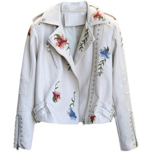 Load image into Gallery viewer, Spring Autumn Floral Print Embroidery Faux Leather Jacket