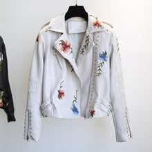 Load image into Gallery viewer, Spring Autumn Floral Print Embroidery Faux Leather Jacket
