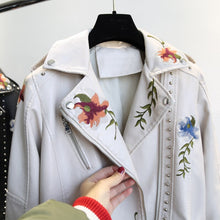 Load image into Gallery viewer, Spring Autumn Floral Print Embroidery Faux Leather Jacket
