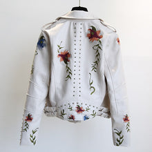 Load image into Gallery viewer, Spring Autumn Floral Print Embroidery Faux Leather Jacket