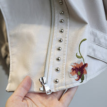 Load image into Gallery viewer, Spring Autumn Floral Print Embroidery Faux Leather Jacket