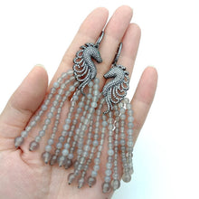 Load image into Gallery viewer, Natural Gray Agate Gold Plated Cz Pave Gunmetal Sea Horse - Sophornlilly