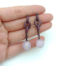 Load image into Gallery viewer, Natural Pink Round Kunzite CZ Pave Post Earrings Office style - Sophornlilly