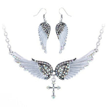Load image into Gallery viewer, Angel Wing Cross Necklace Earrings Sets Women Biker Bling Jewelry