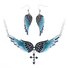 Load image into Gallery viewer, Angel Wing Cross Necklace Earrings Sets Women Biker Bling Jewelry