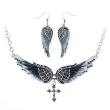Load image into Gallery viewer, Angel Wing Cross Necklace Earrings Sets Women Biker Bling Jewelry