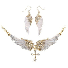 Load image into Gallery viewer, Angel Wing Cross Necklace Earrings Sets Women Biker Bling Jewelry