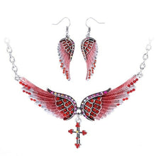 Load image into Gallery viewer, Angel Wing Cross Necklace Earrings Sets Women Biker Bling Jewelry