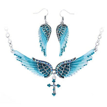 Load image into Gallery viewer, Angel Wing Cross Necklace Earrings Sets Women Biker Bling Jewelry