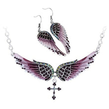 Load image into Gallery viewer, Angel Wing Cross Necklace Earrings Sets Women Biker Bling Jewelry