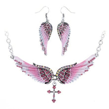 Load image into Gallery viewer, Angel Wing Cross Necklace Earrings Sets Women Biker Bling Jewelry
