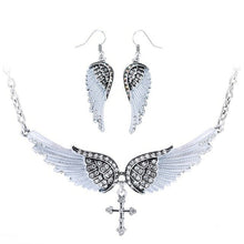 Load image into Gallery viewer, Angel Wing Cross Necklace Earrings Sets Women Biker Bling Jewelry