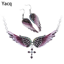 Load image into Gallery viewer, Angel Wing Cross Necklace Earrings Sets Women Biker Bling Jewelry