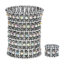 Load image into Gallery viewer, Multilayer Stretch Cuff Bracelet Ring Sets Wedding Bridal Crystal