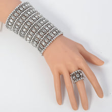 Load image into Gallery viewer, Multilayer Stretch Cuff Bracelet Ring Sets Wedding Bridal Crystal