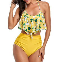 Load image into Gallery viewer, Yellow Ruffle Print Large Swimsuits Beach Bikini Push Up Female Plus - Sophornlilly