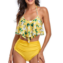 Load image into Gallery viewer, Yellow Ruffle Print Large Swimsuits Beach Bikini Push Up Female Plus - Sophornlilly