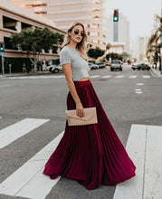 Load image into Gallery viewer, Women Skirt High Waist Pleated Long Skirts Black Pink White Red