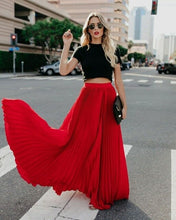 Load image into Gallery viewer, Women Skirt High Waist Pleated Long Skirts Black Pink White Red