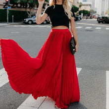 Load image into Gallery viewer, Women Skirt High Waist Pleated Long Skirts Black Pink White Red