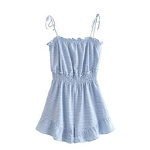 Load image into Gallery viewer, Women Summer Chic Fashion Blue Check Wide Leg Short Jumpsuits - Sophornlilly