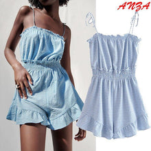 Load image into Gallery viewer, Women Summer Chic Fashion Blue Check Wide Leg Short Jumpsuits - Sophornlilly