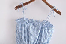 Load image into Gallery viewer, Women Summer Chic Fashion Blue Check Wide Leg Short Jumpsuits - Sophornlilly