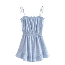 Load image into Gallery viewer, Women Summer Chic Fashion Blue Check Wide Leg Short Jumpsuits - Sophornlilly