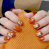 ZD 078 Wearing Nail Sticker Bridal Manicure Pumpkin Square Diamond