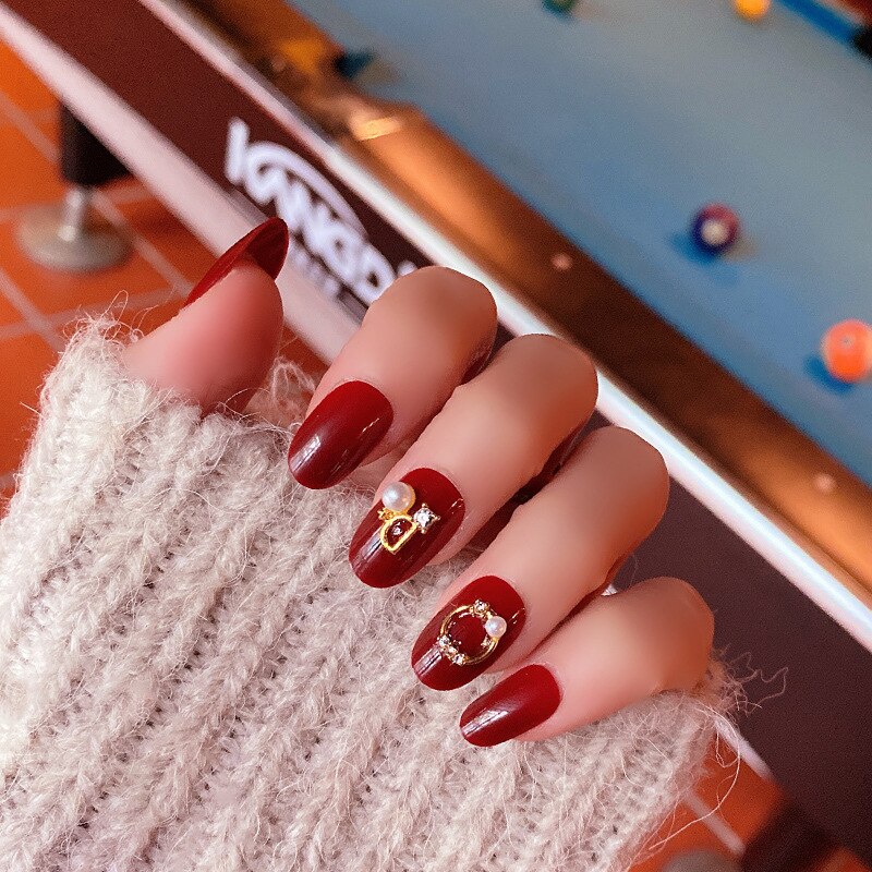 ZD 089 Finished Nail Art Patch Wearing Nail Red with Diamond Nail