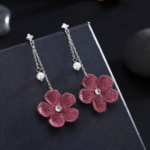 Load image into Gallery viewer, Hanging Red Flower 925 Sterling Silver Drop Earrings For Women - Sophornlilly