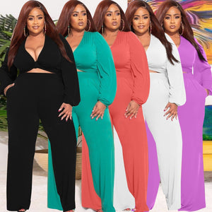 Women Clothing Two Piece Tracksuit Deep V Neck