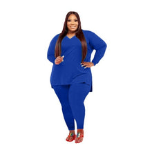 Load image into Gallery viewer, 2 Piece Tracksuit Solid V neck Long