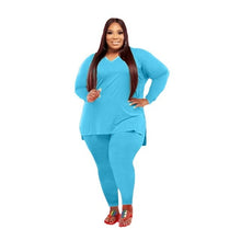 Load image into Gallery viewer, 2 Piece Tracksuit Solid V neck Long