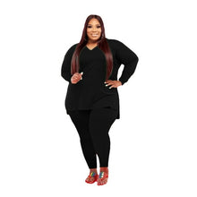 Load image into Gallery viewer, 2 Piece Tracksuit Solid V neck Long