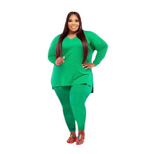 Load image into Gallery viewer, 2 Piece Tracksuit Solid V neck Long